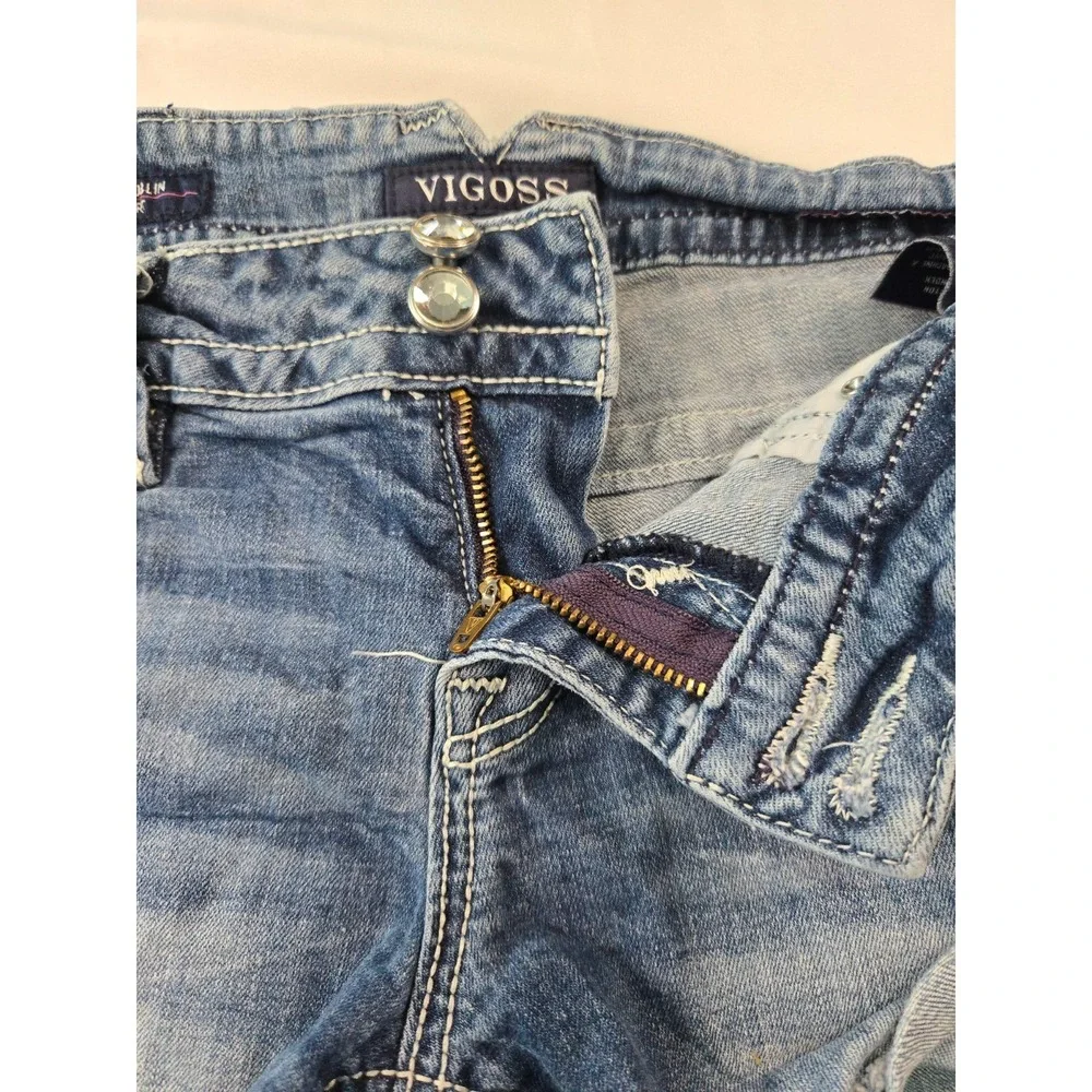 Vigoss The Dublin Short 7/8‎ Cotton Blend Y2K McBling Festival Sequin Denim